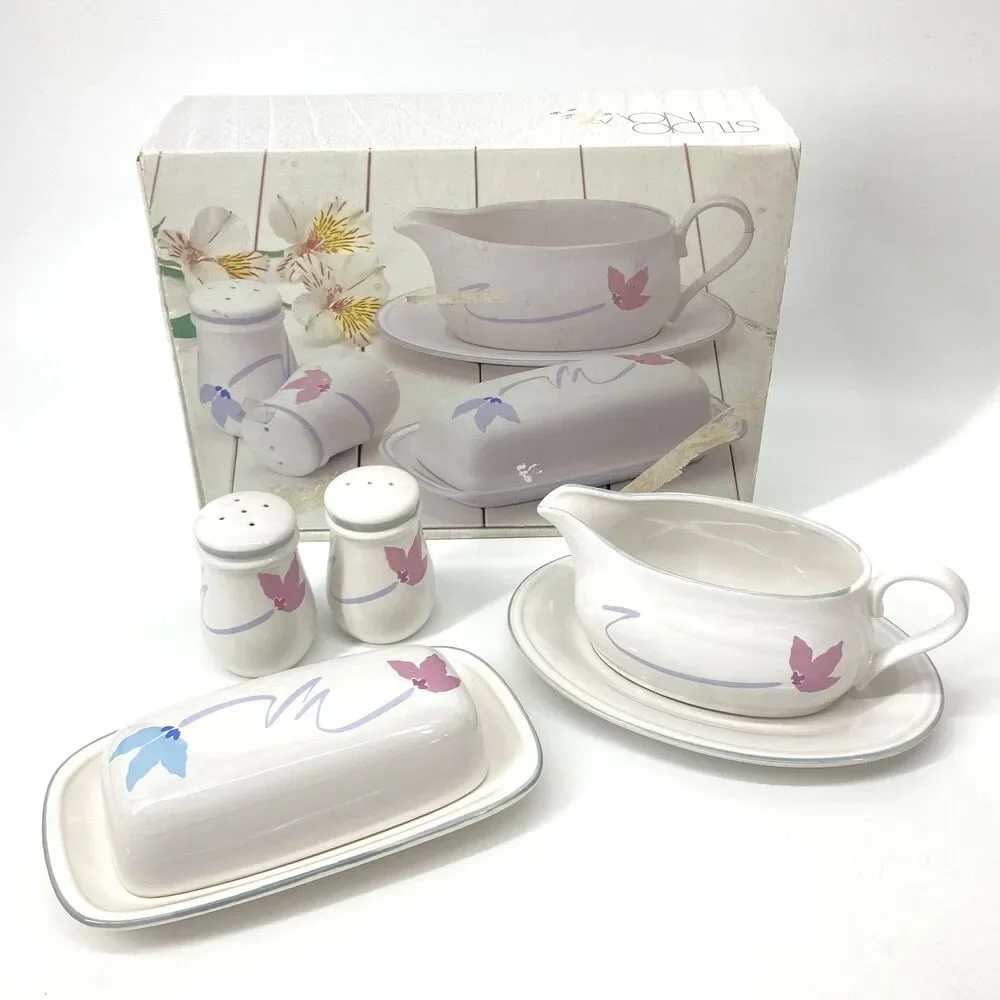 Vtg Studio Nova DOUBLE UP 6 Pc Hostess Set Butter Dish Gravy Salt Pepper Shakers
